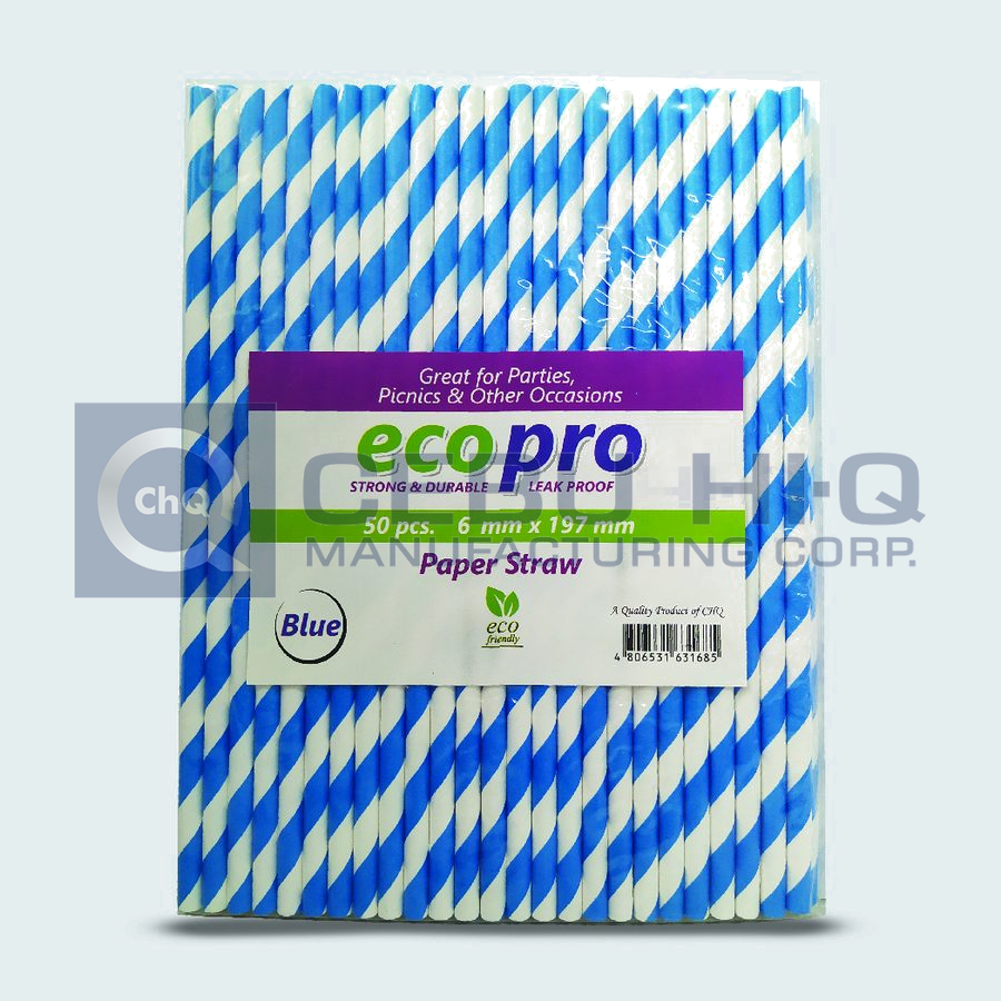 Paper Straw Blue Stripe · 6 mm · 197 mm · 50 pcs