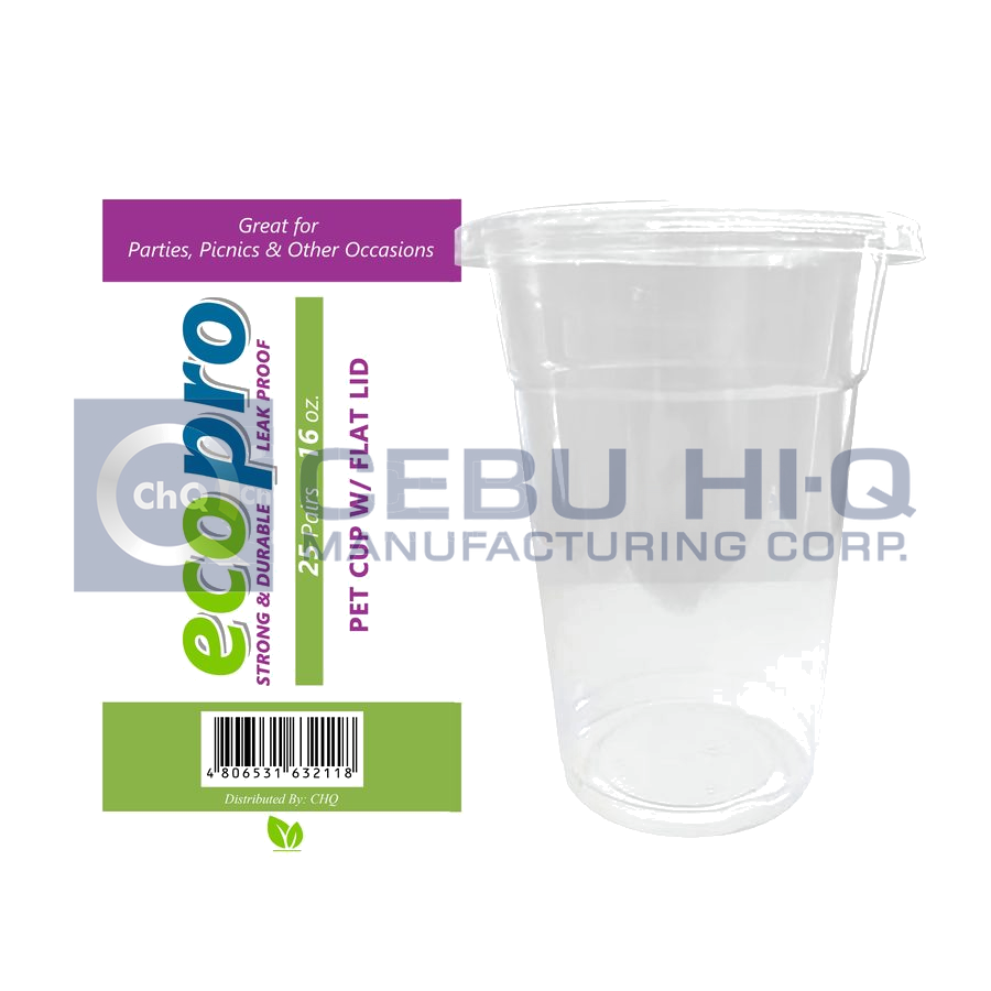 Plastic Cups Flat Lid · 16 oz · 25 pcs